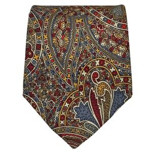 Sulka Necktie Mens Multicolor Good Mosaic Ornate Paisley Silk Wide Blade USA‎